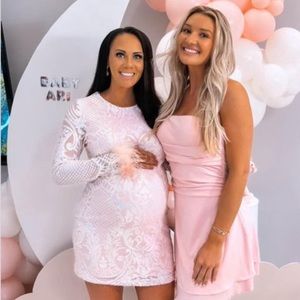 Pink Sequin & Feather maternity Dress • Windsor